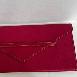 Vibrant Orange Leather Clutch/wallet with Red Lining